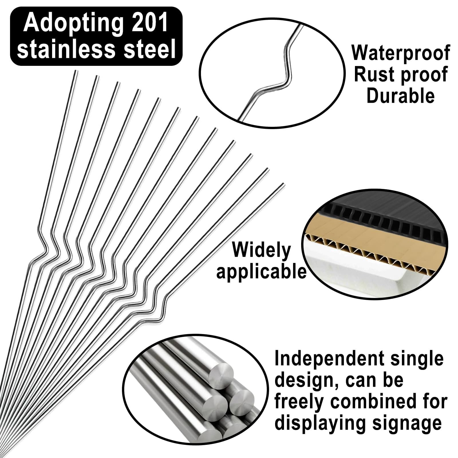 12 PCS Yard Sign Stakes 13 Inch Metal Wire Heavy Duty Stainless Steel Holder