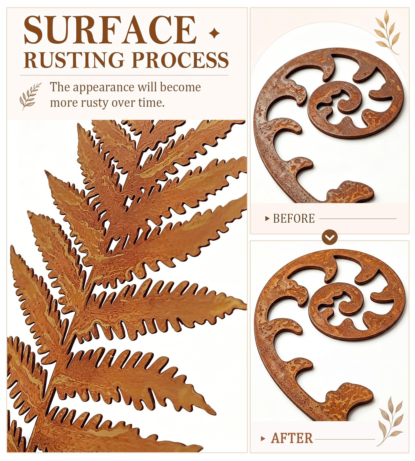 Metal Decorative Garden Stakes,15.7 Inch Rusty Fern Plant Yard Art Stakes for…