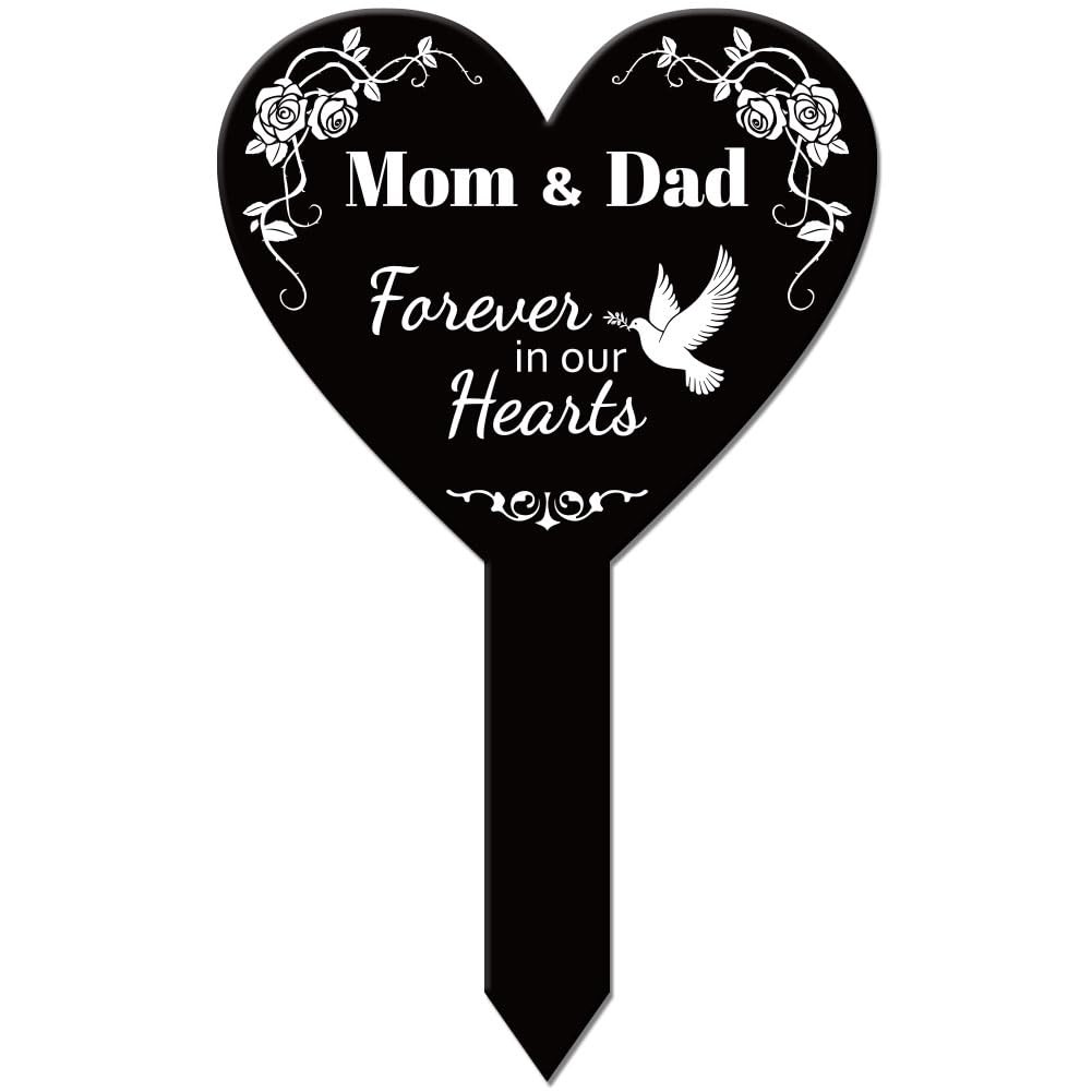 Heart Shape Mom Dad Garden Stake Parents Memorial Remembrance Plaque Cemetery