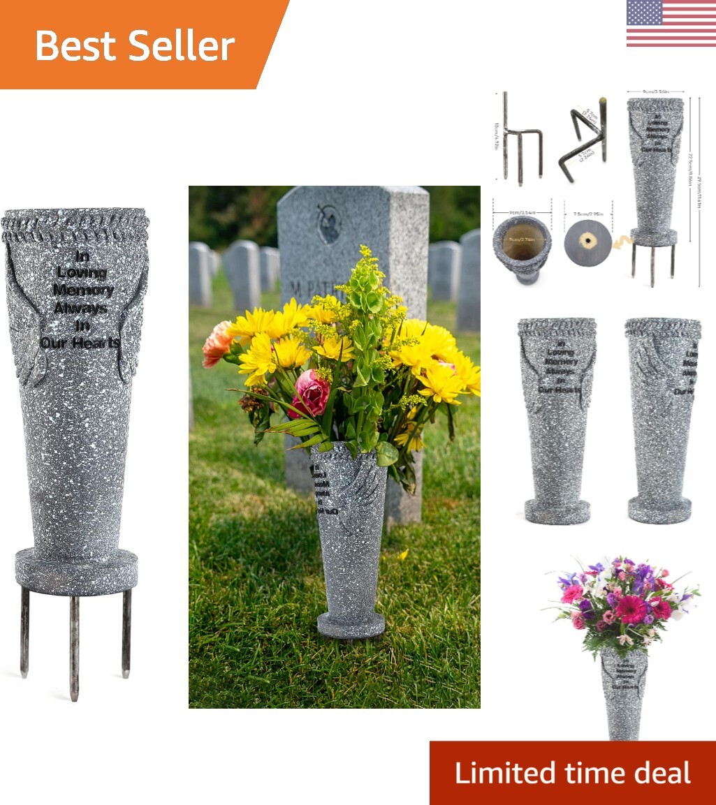 Sympathy Gift Angel Wings Vase for Grave Marker Decorations – Resin Construction