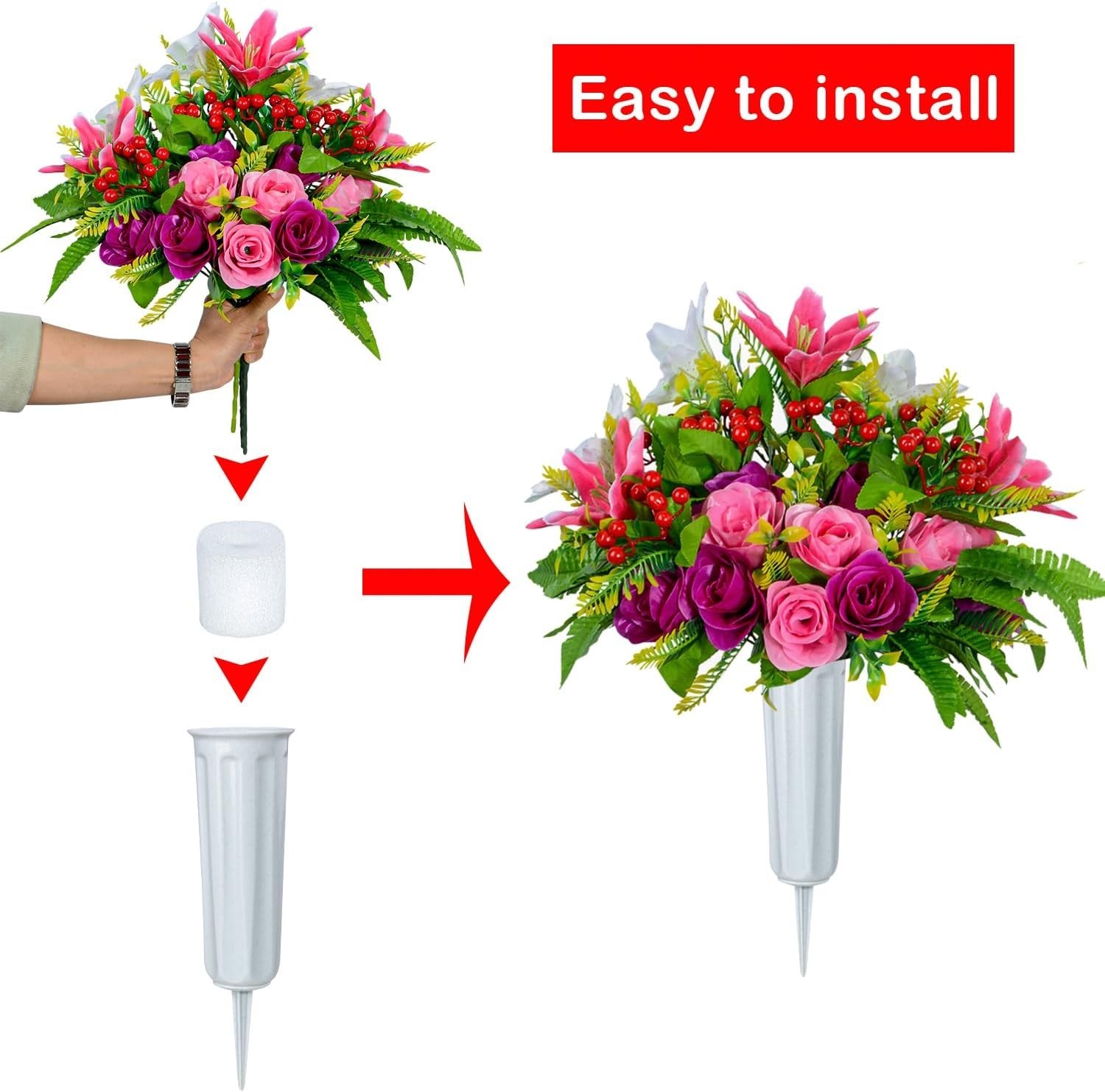 Set of 2 Elegant Artificial Cemetery Flowers with Vases for Lasting Tribute