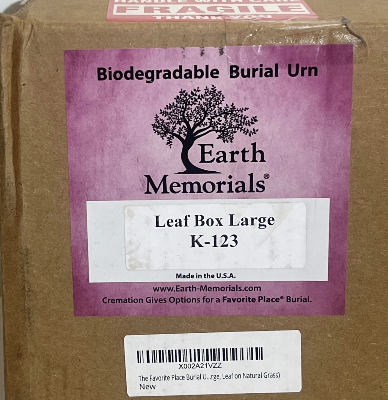 Natural Grass Biodegradable Burial Urn Large Leaf Box For Ashes EARTH MEMORIALS