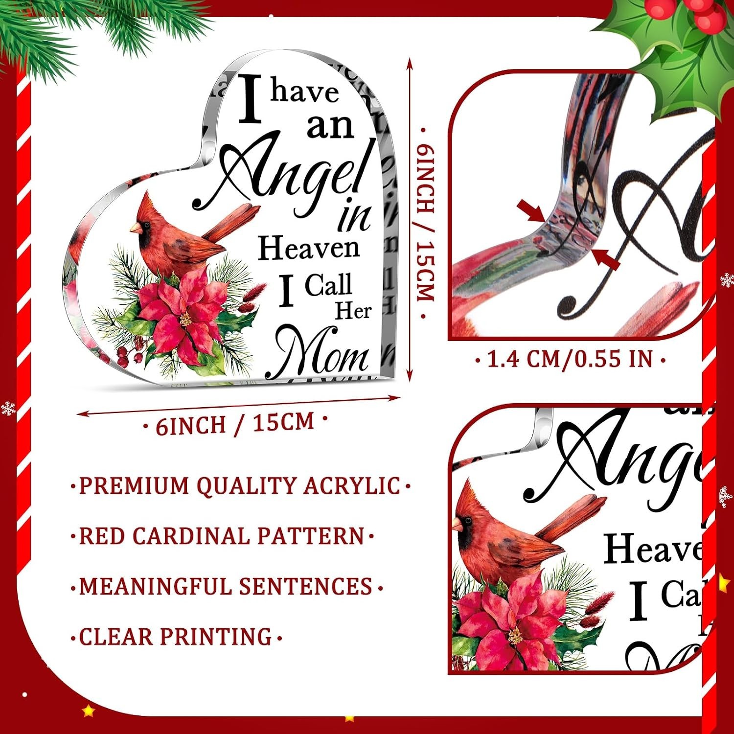 Durable 6 Inch Acrylic Cardinal Remembrance Decor – Gift for Mom in Heaven