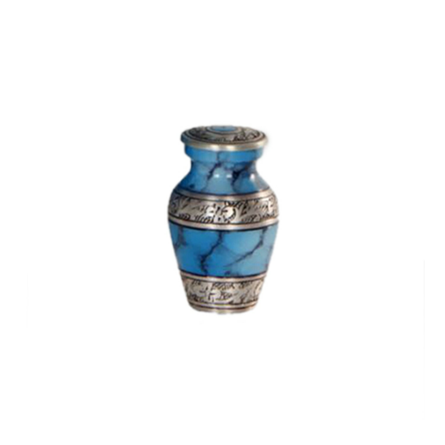 Classic Ocean Blue and Silver Cremation Miniature Keepsake Urn – Free Shipping