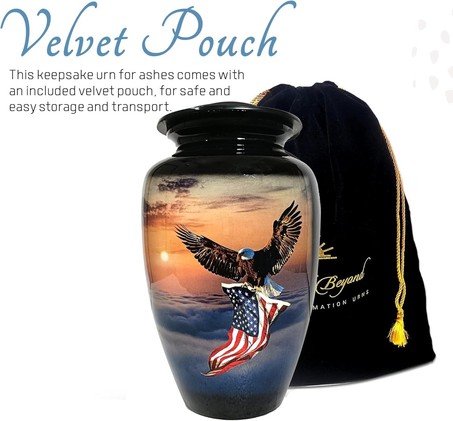 Elegant Large Metal Cremation Urn with American Flag Design – Holds 200 lbs