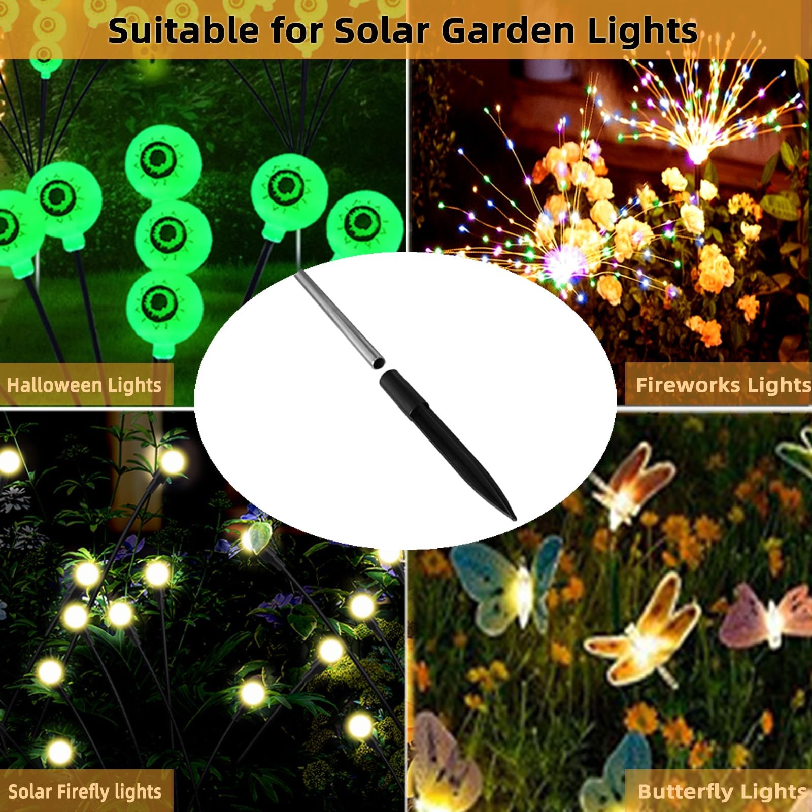 10 Pack Solar Light Stakes (Fit for Pole Outer Diameter 0.35in), ABS Reinforc…