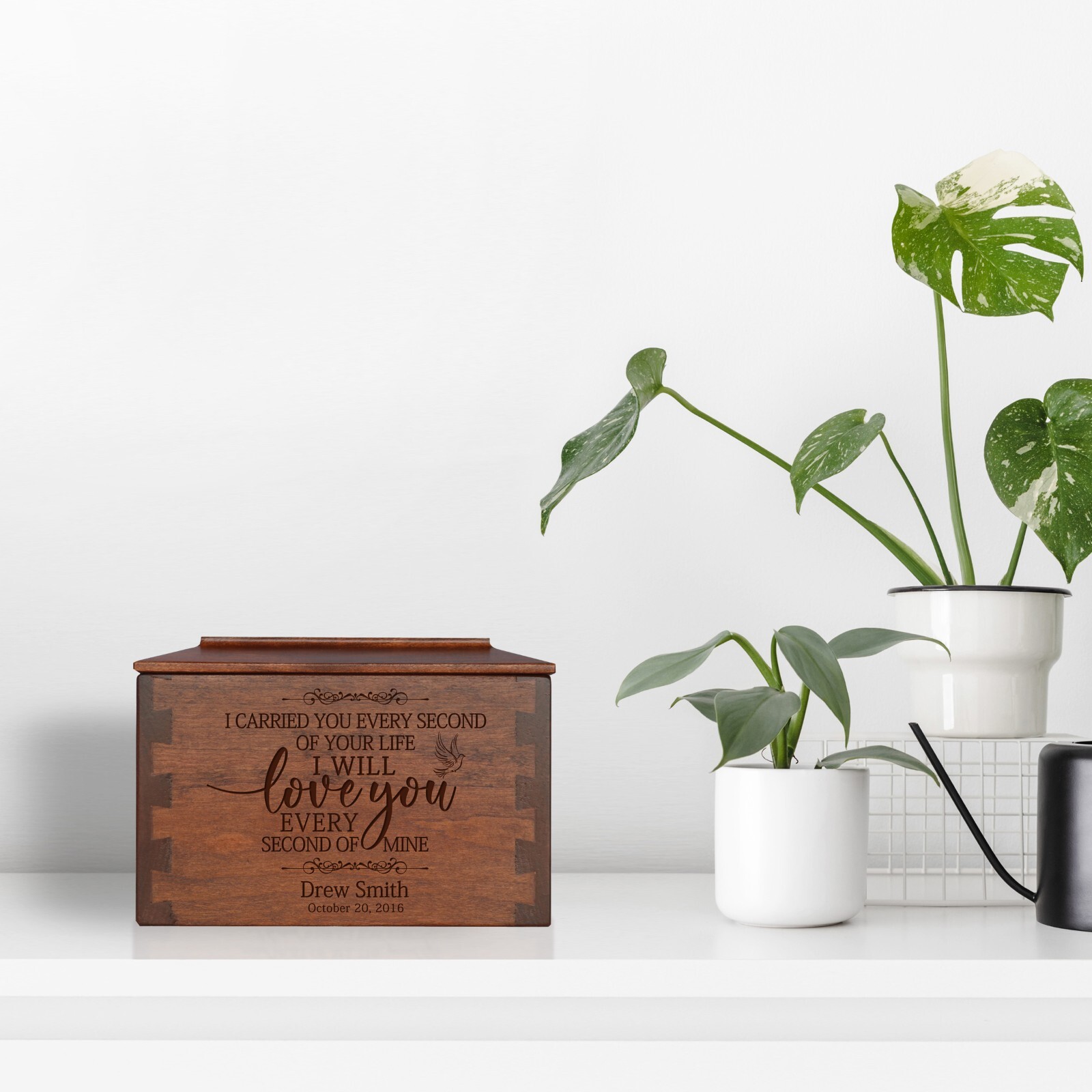 Custom Engraved Dovetail Cremation Urn Box for Human Ashes 7.75″ I Will Love You