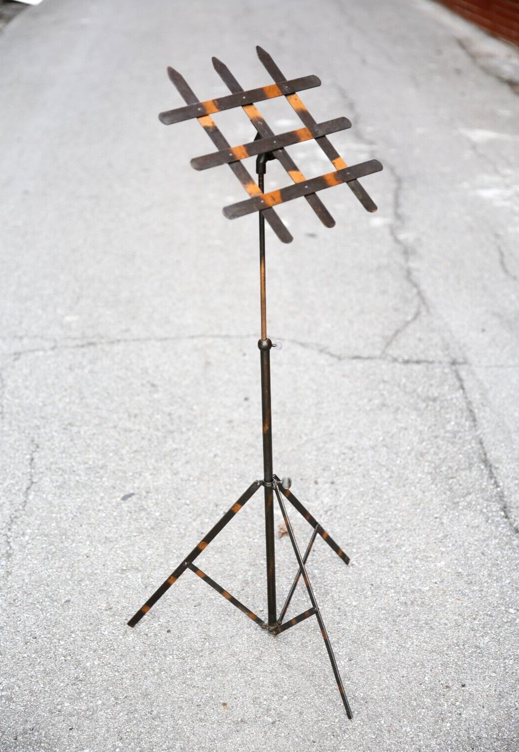 Antique Japanned Flower Arrangement Stand Holder Vintage Tripod Lamp Light Base
