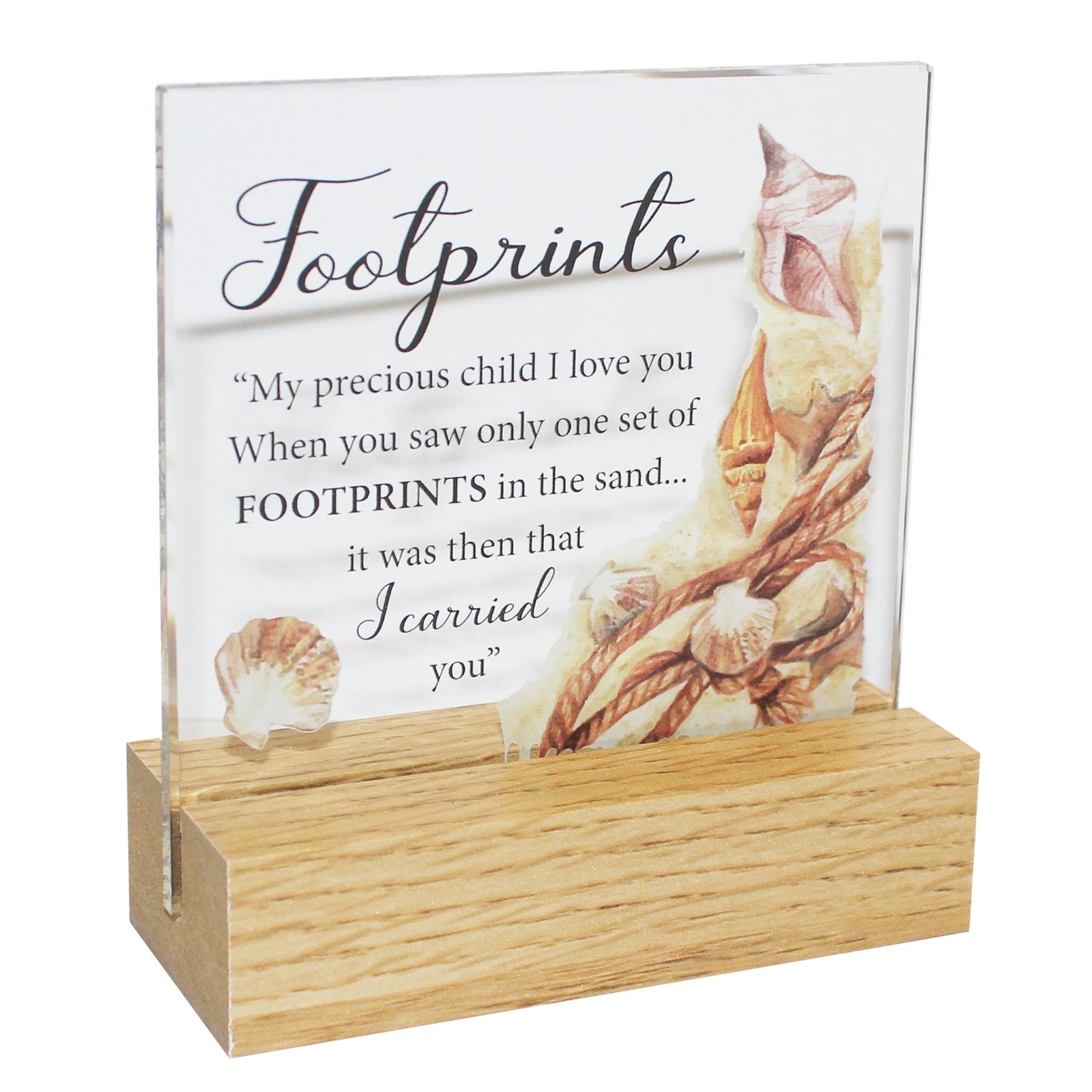 Memorial Glass Plaque on a Wooden Base – Footprints