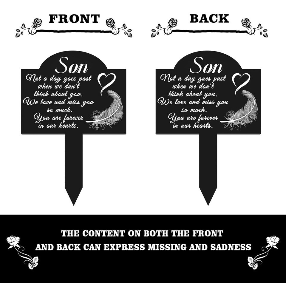 Memorial Grave Stake for Son – 13.8 × 7.9 inch Weatherproof Metal Grave Marker