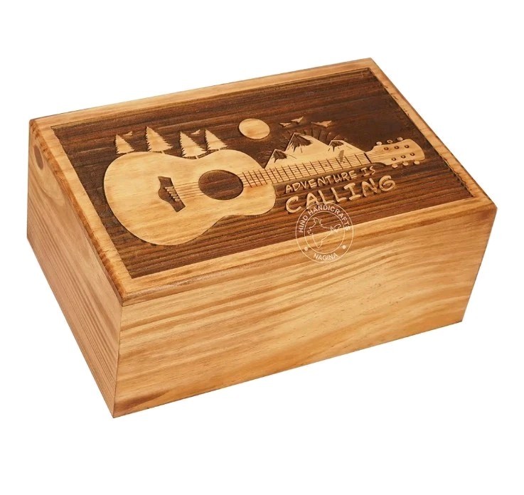 Wooden Cremation Urn for Human Ashes Adult Large – Handmade Pine Wood Guitar