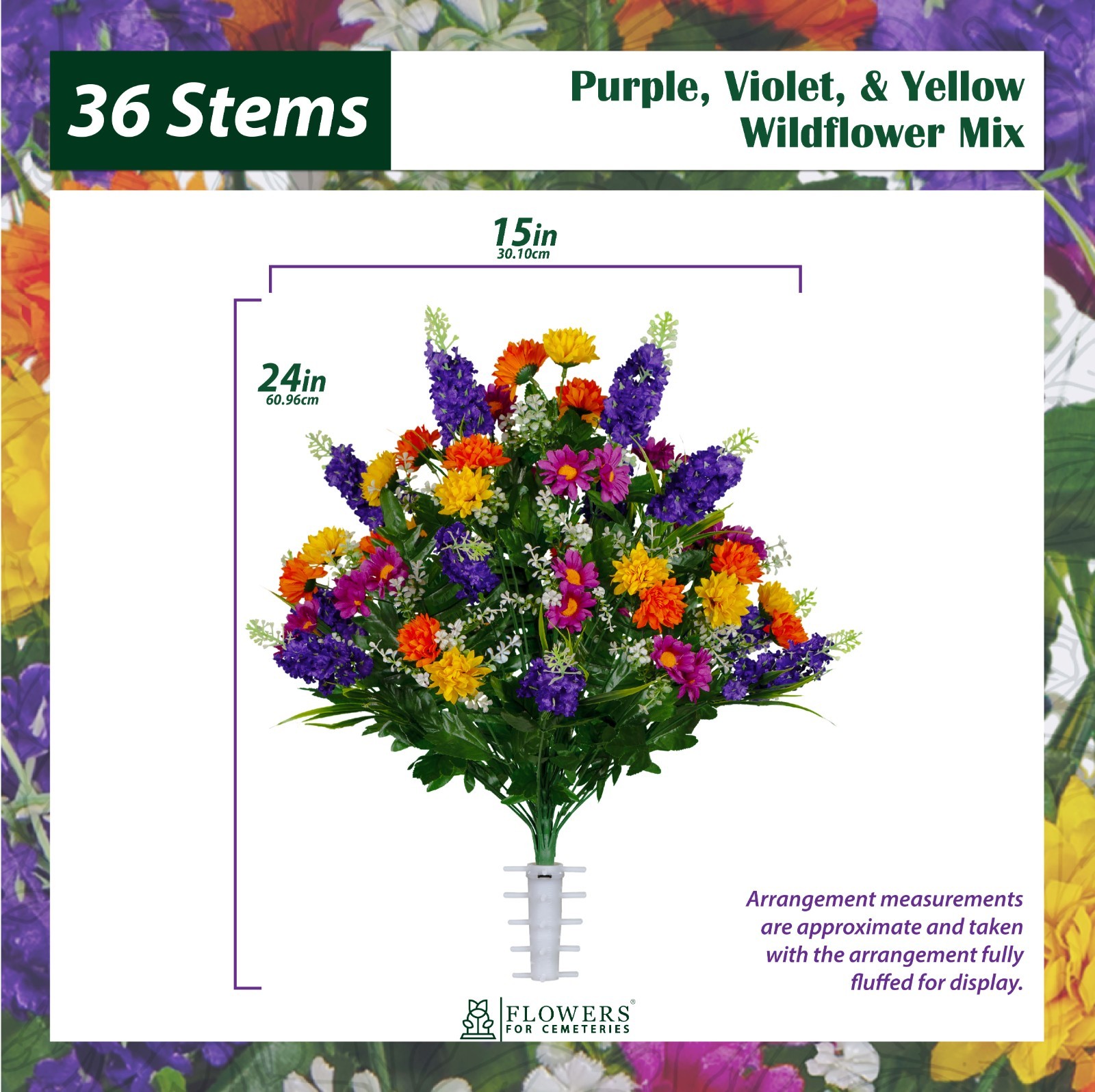 Artificial Purple Violet Yellow Wildflower Mix Saddle, 2 Bouquets, & 2 Vases