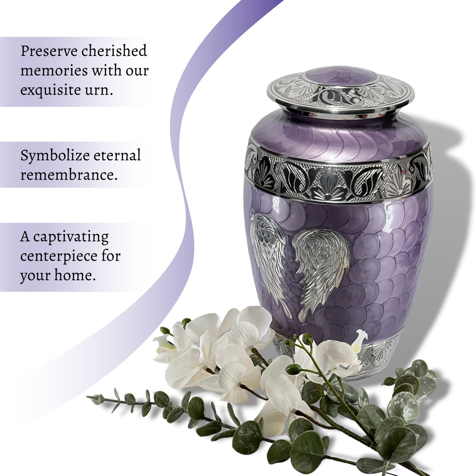 Large Purple Angel Wings Cremation Urn: Large Memorial Urn for Ashes (200 Lbs)
