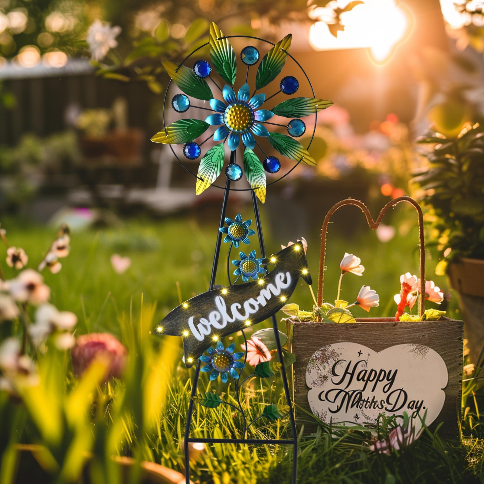 Wind Spinners Outdoor Solar Decor, Hummingbird Metal Windmill for Yard Decora…
