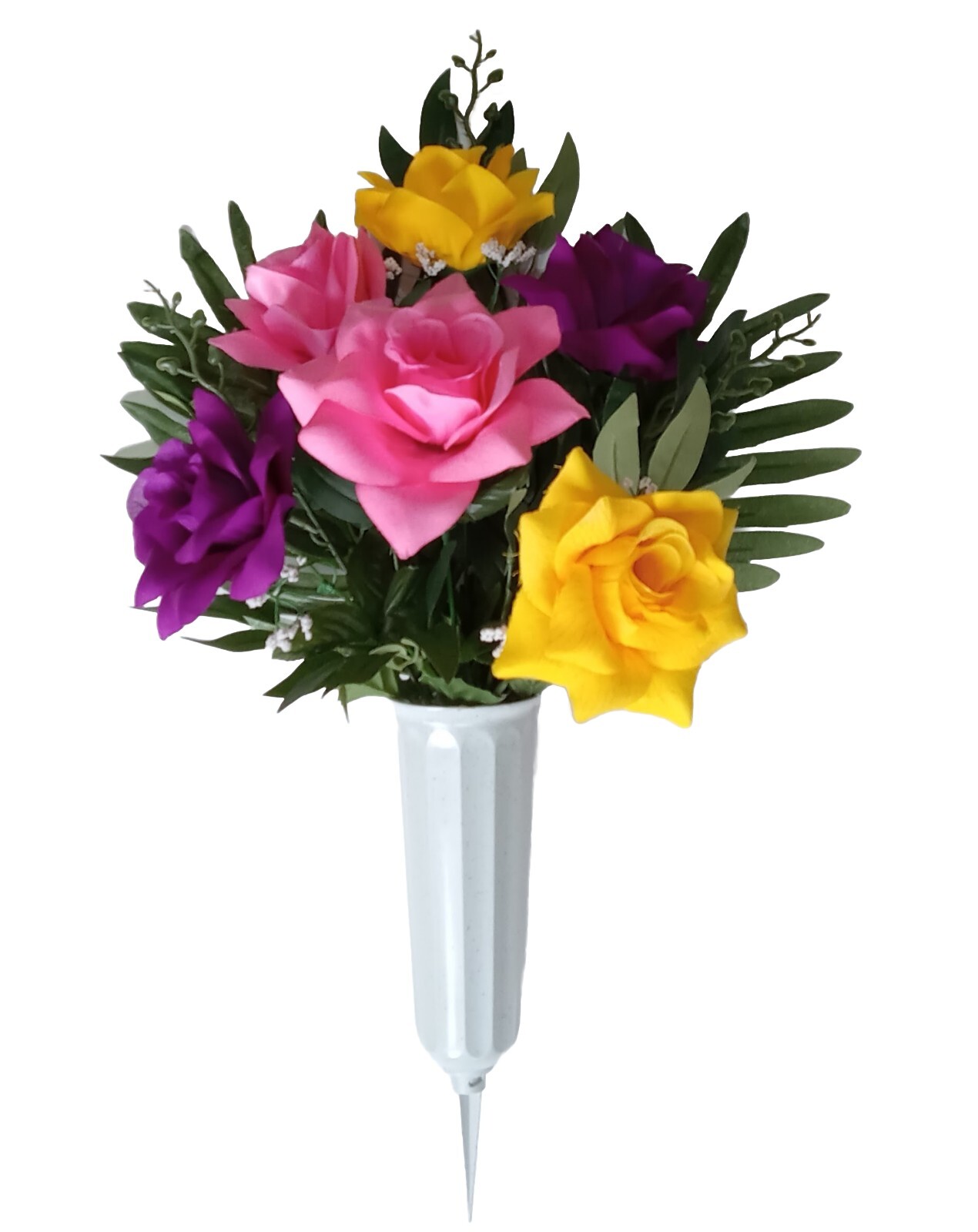 21″ Yellow Purple Pink Rose Memorial Cemetery Potted Flower (Display Ready) 2248