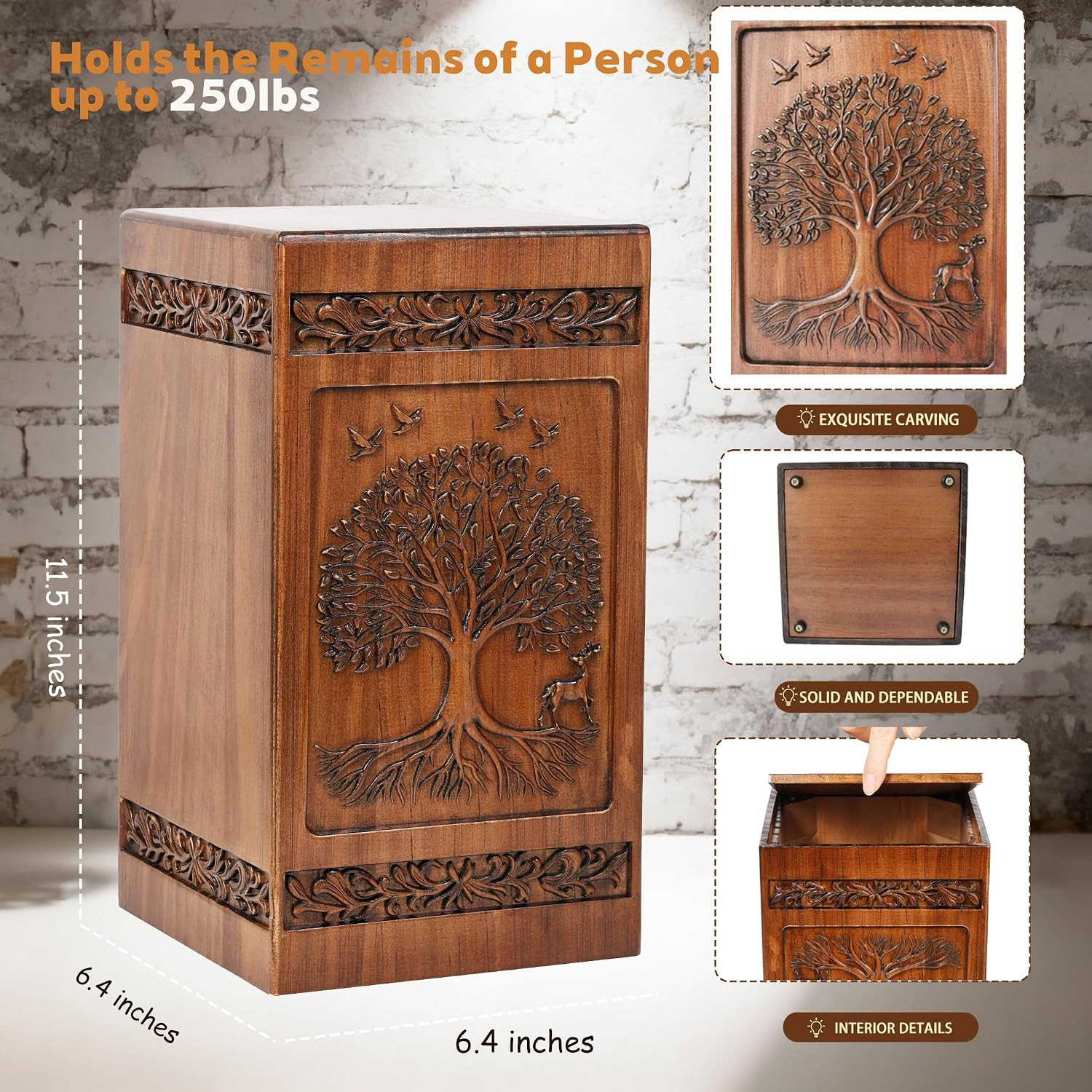 Handcrafted Extra Large Wooden Urns for Human Ashes Adult Male & Women-250 Lbs,C