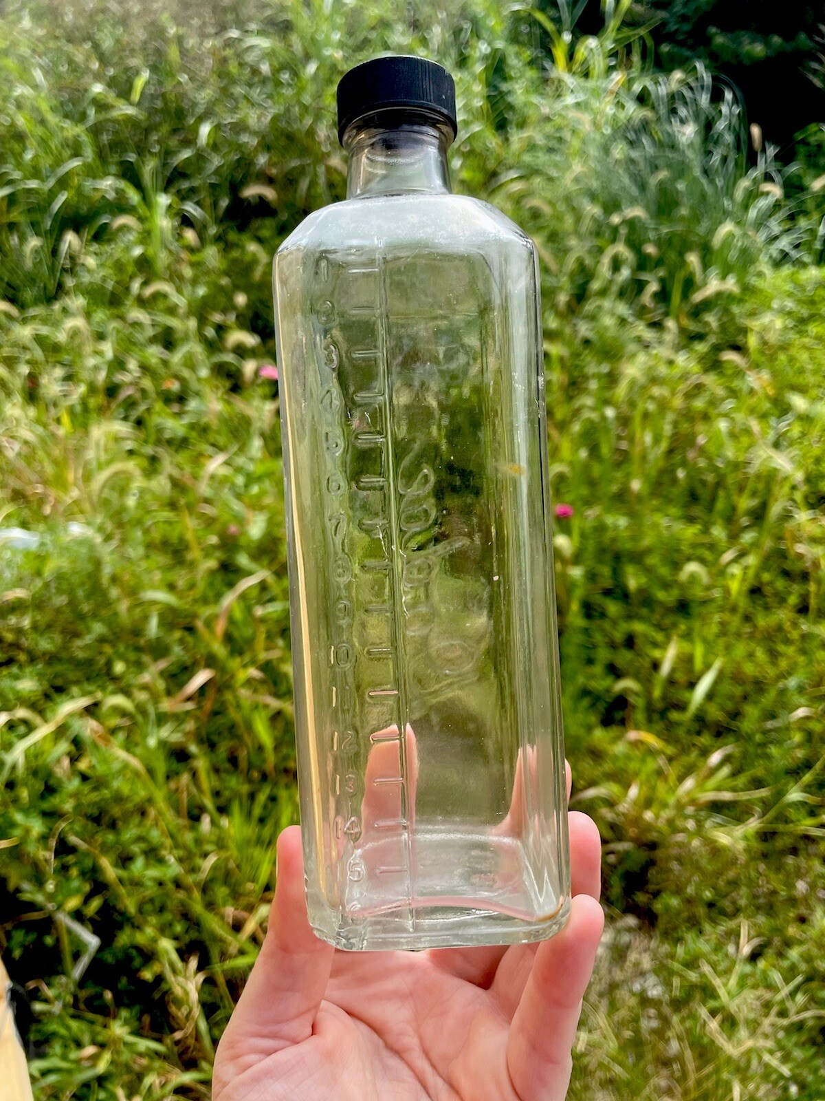 VTG DODGE CLEAR GLASS EMBALMING BOTTLE 16 oz Funeral Oddity Death