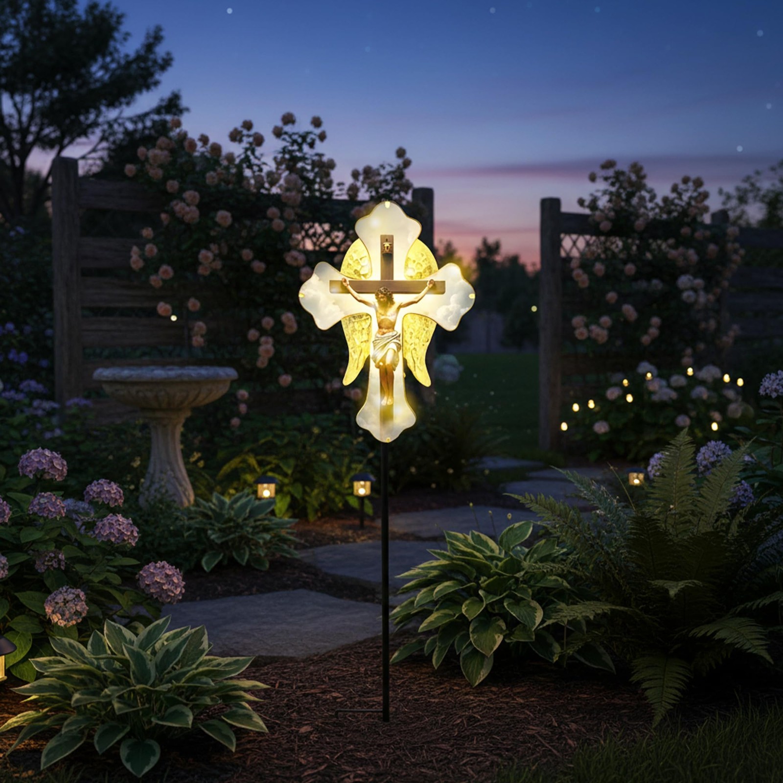 Outdoor Solar Jesus Cross Stake Light for Cemetery Decor and Christmas Yard
