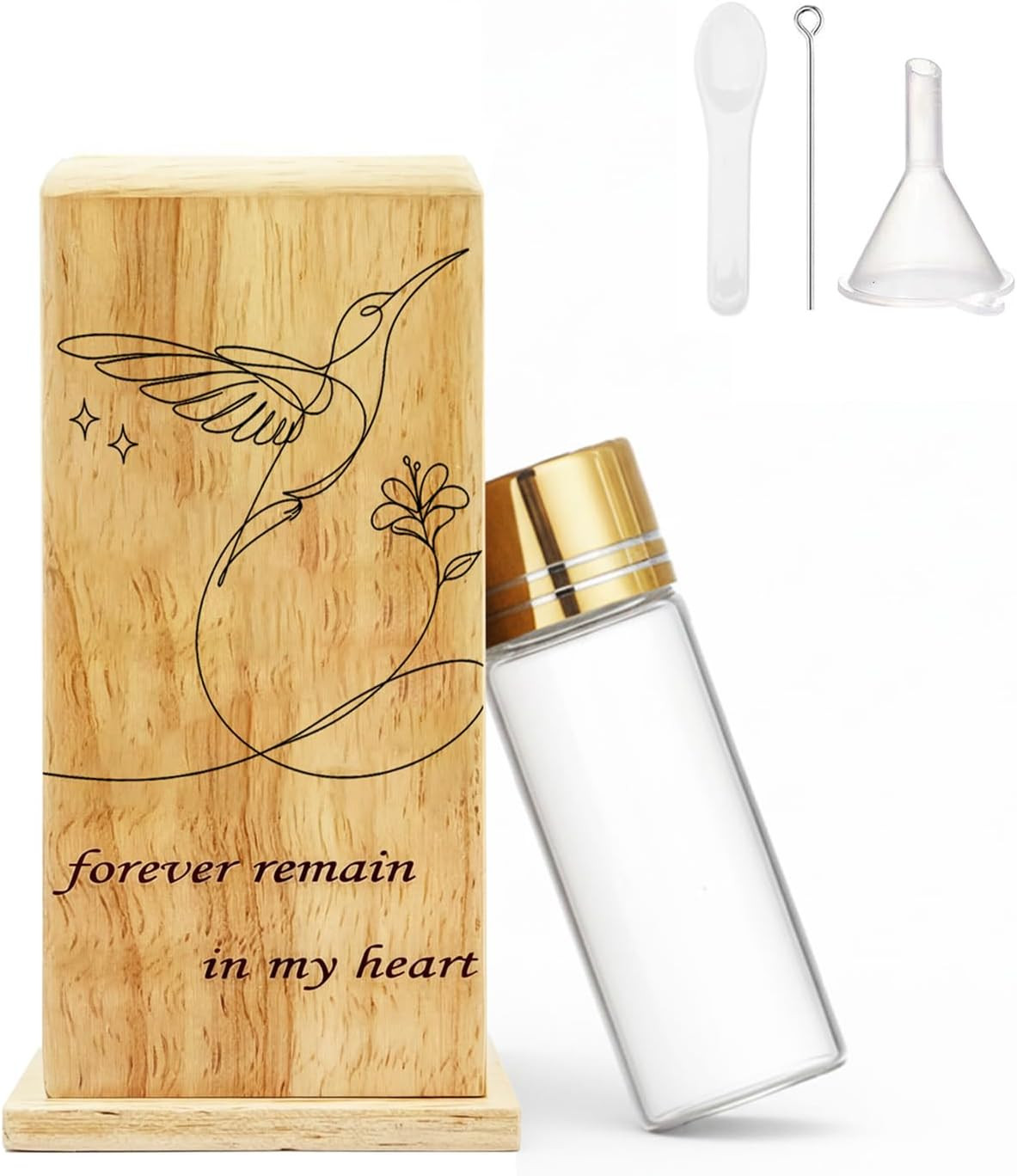 Wooden Box for Ashes, Mini Keepsake Urn for Human Ashes, Small Glass Vial Urn, C