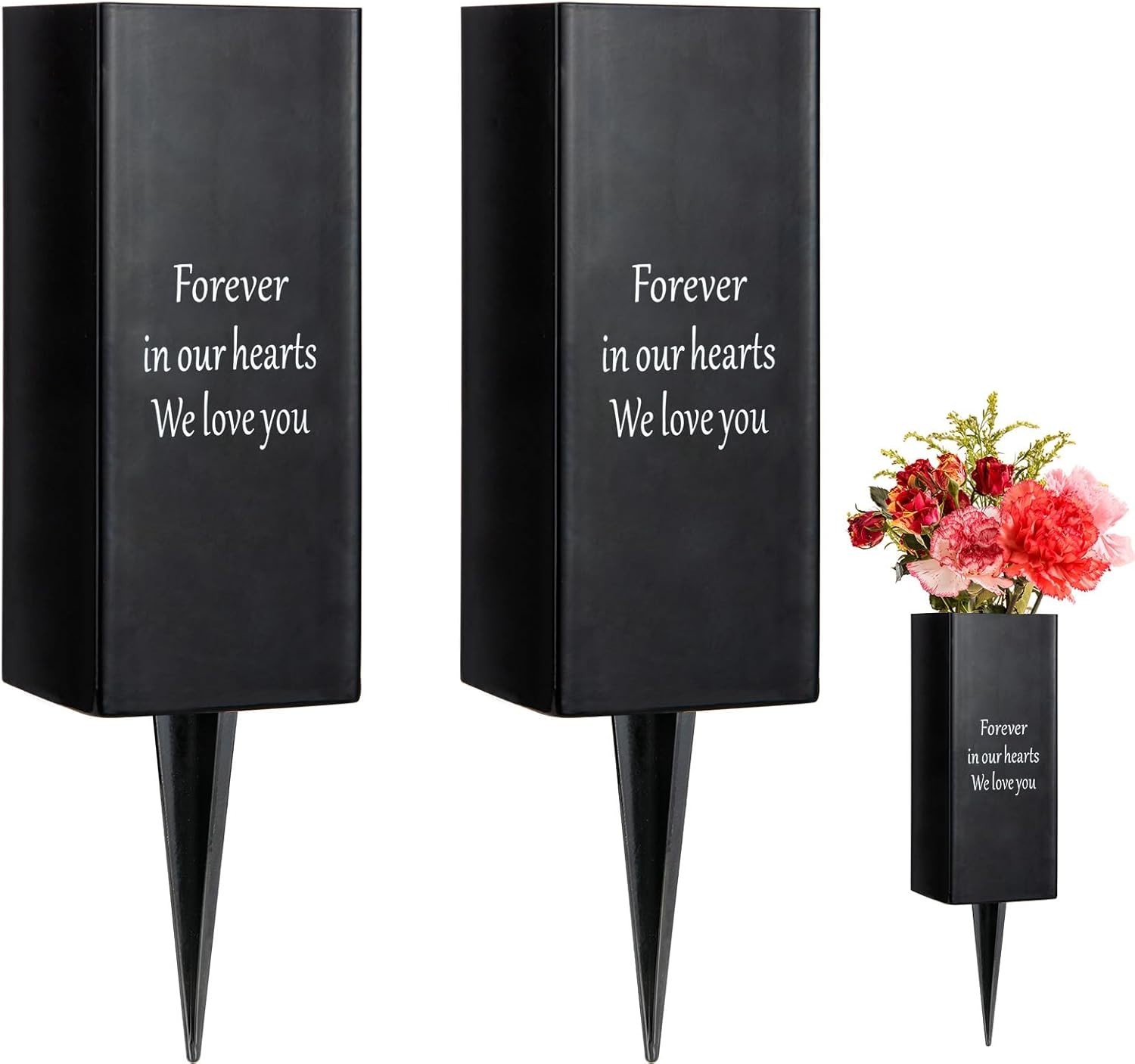 Metal Cemetery Vase Flower Holder Spikes Ground Grave Memorial 2-Pack Black