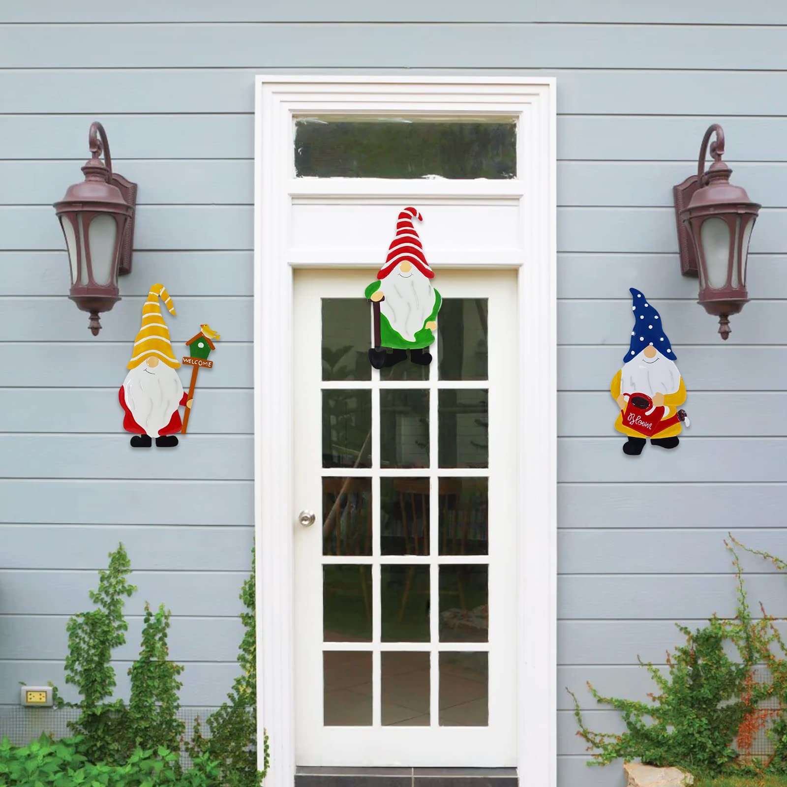 Garden Gnomes Decorative Stakes, 3-Piece Metal Silhouette Elf Decor