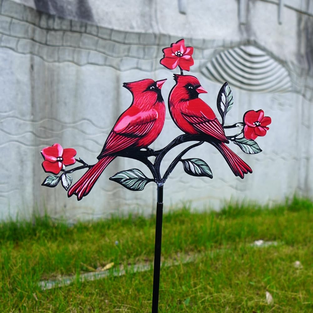 Red Cardinal Garden Stake – Metal Outdoor Decor for Patio & Yard(Red Cardinal-b)