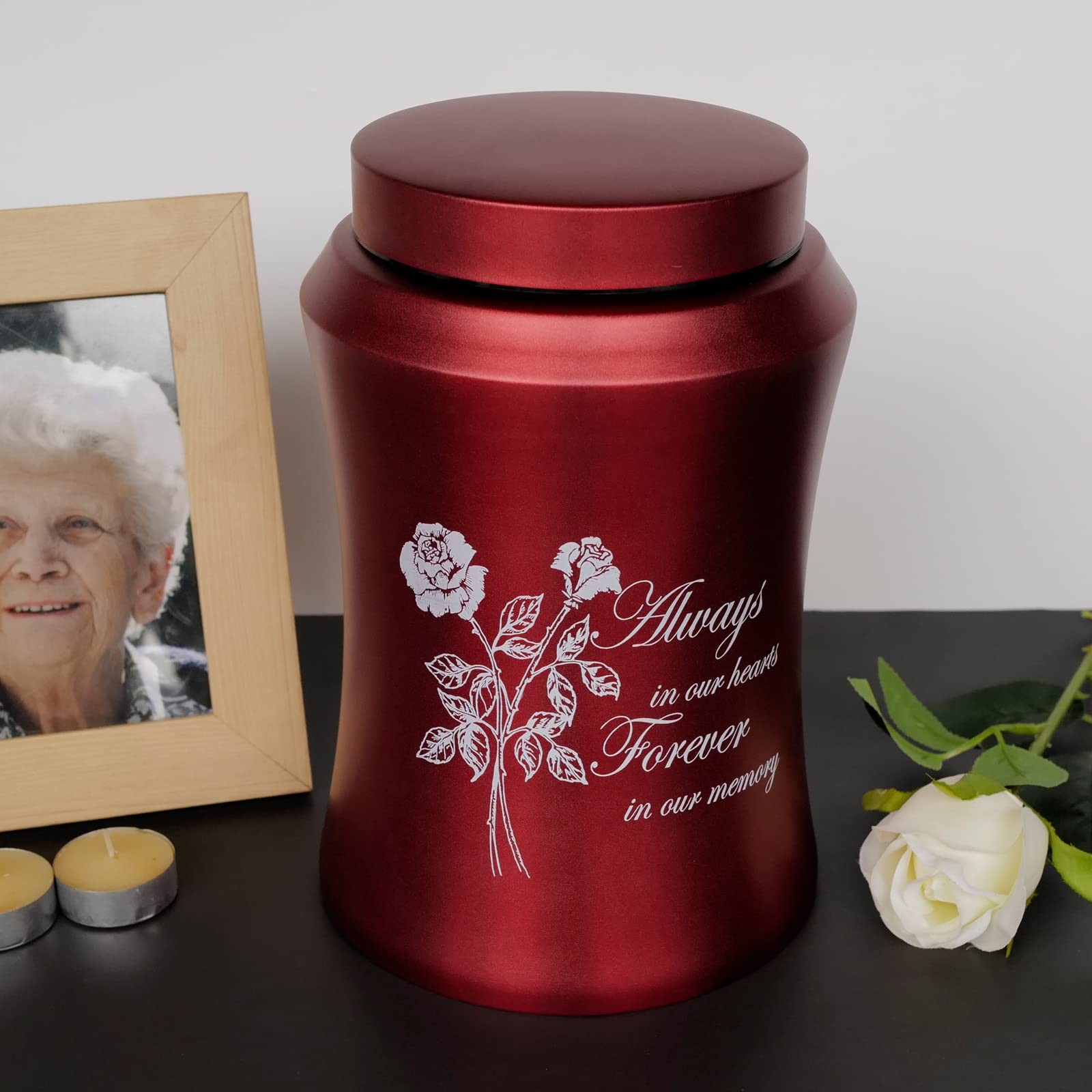 Large Cremation Urns for Adult Human Ashes, 220 lbs, Rose of Love-red