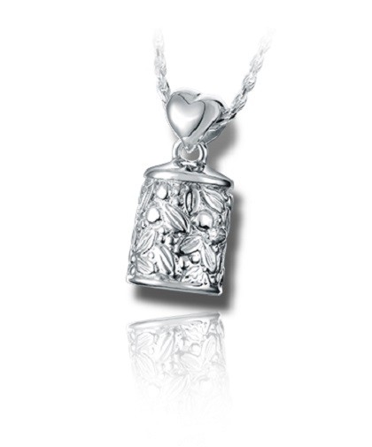 Sterling Silver Short Leaves & Berries Traditional Cremation Urn Pendant