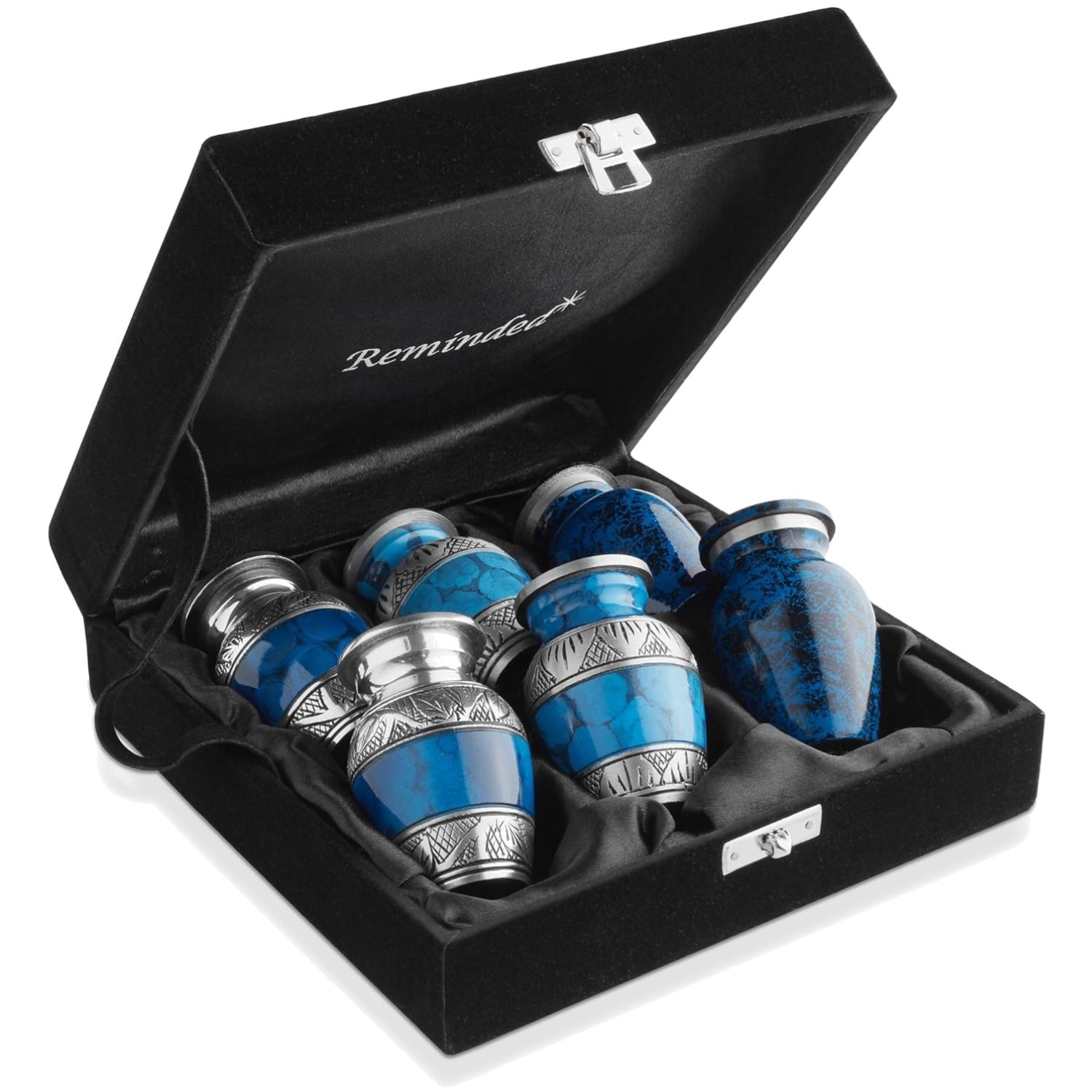 Mini Cremation Urns Set of 6 Blue/Silver