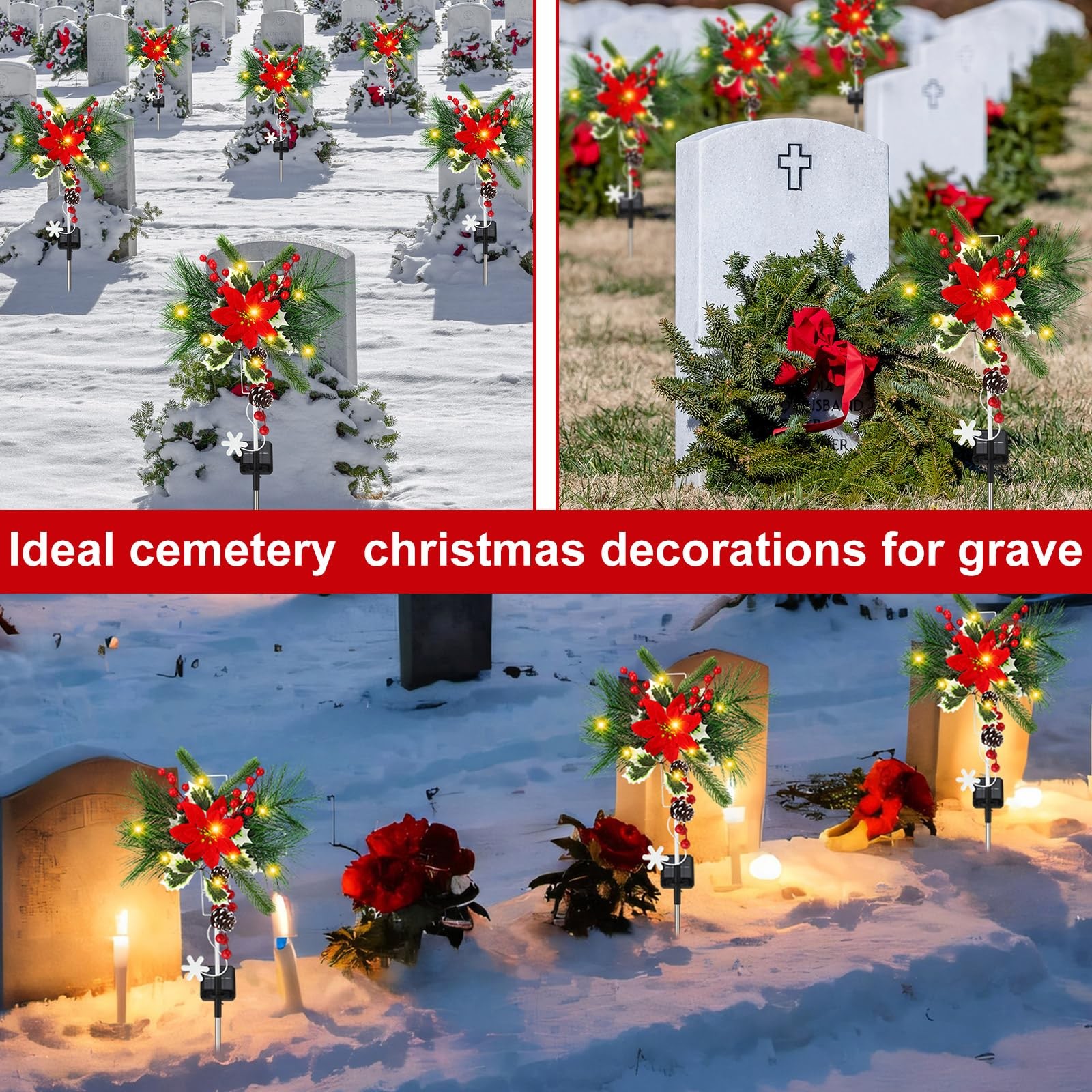 4 Pcs Solar Christmas Decorations Outdoor 33” Solar Poinsettia Stake Lights …