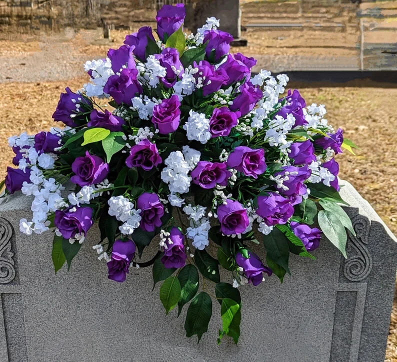 Cemetery Flowers Saddles, Silks Artificial Flower for Grave Tombstone Bouquet,