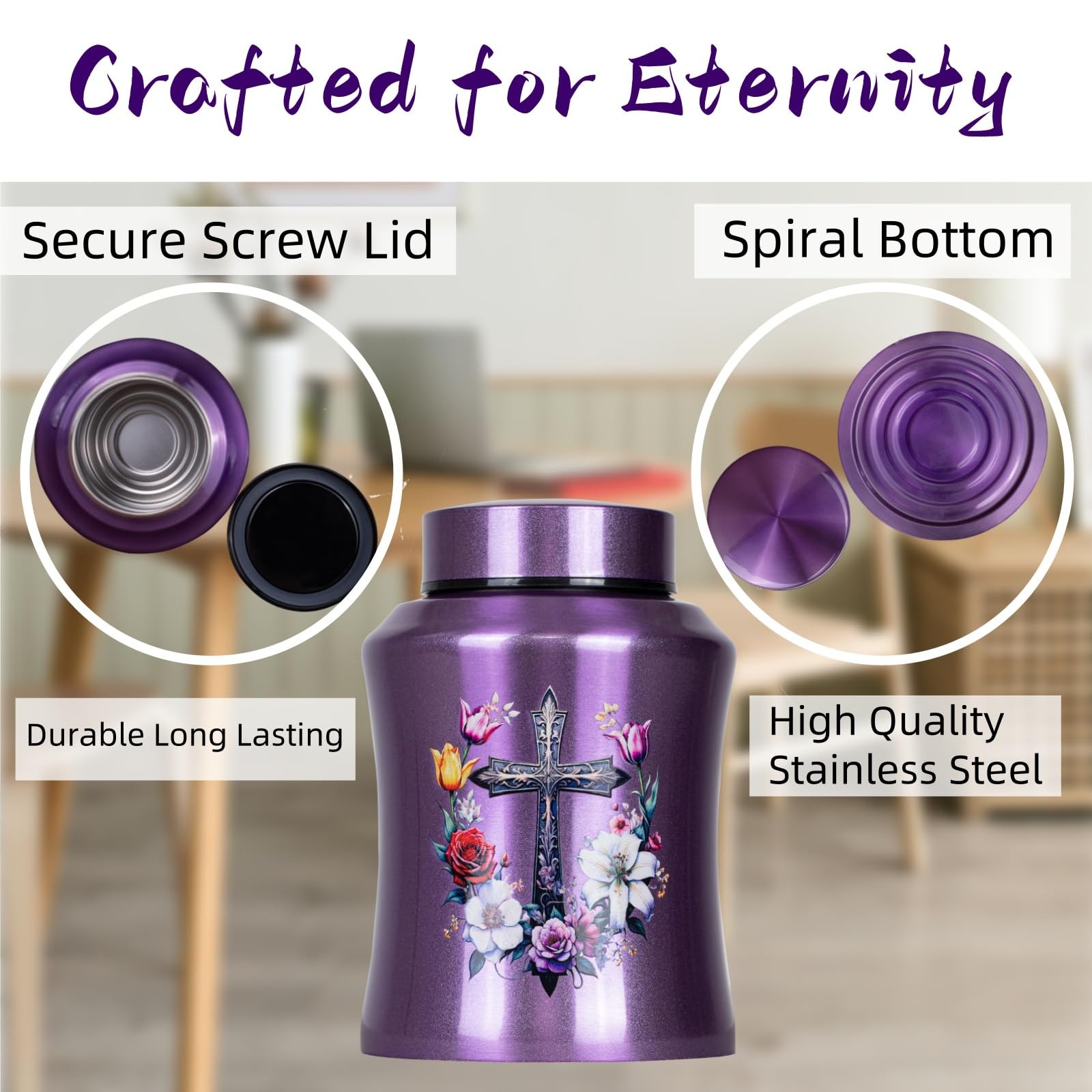 Purple Cross Urns for Ashes Women Up to 140 LBS, Cross,