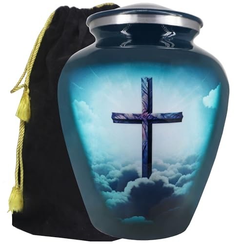 Cremation Urns for Human Ashes – Large Decorative Burial Urn with Religious Cros