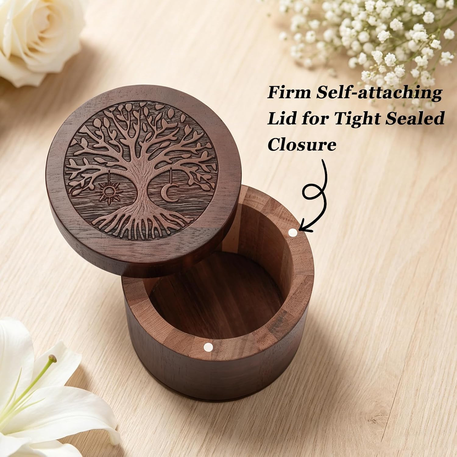 Small Urns for Human Ashes, 3.94Inch Memorial Wooden Box, Acacia Wood Cremation