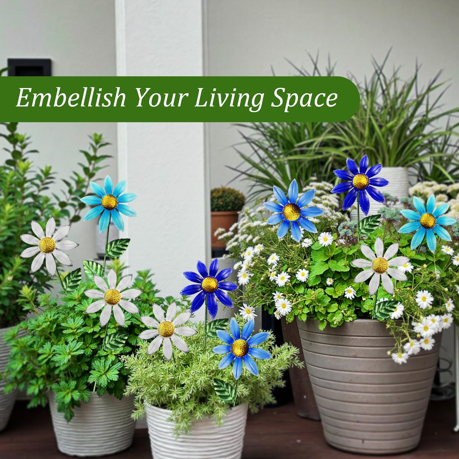 10 Pack 15.7″ Outdoor Flowers, Metal Yard Art, Metal Flowers for Outside, Gar…