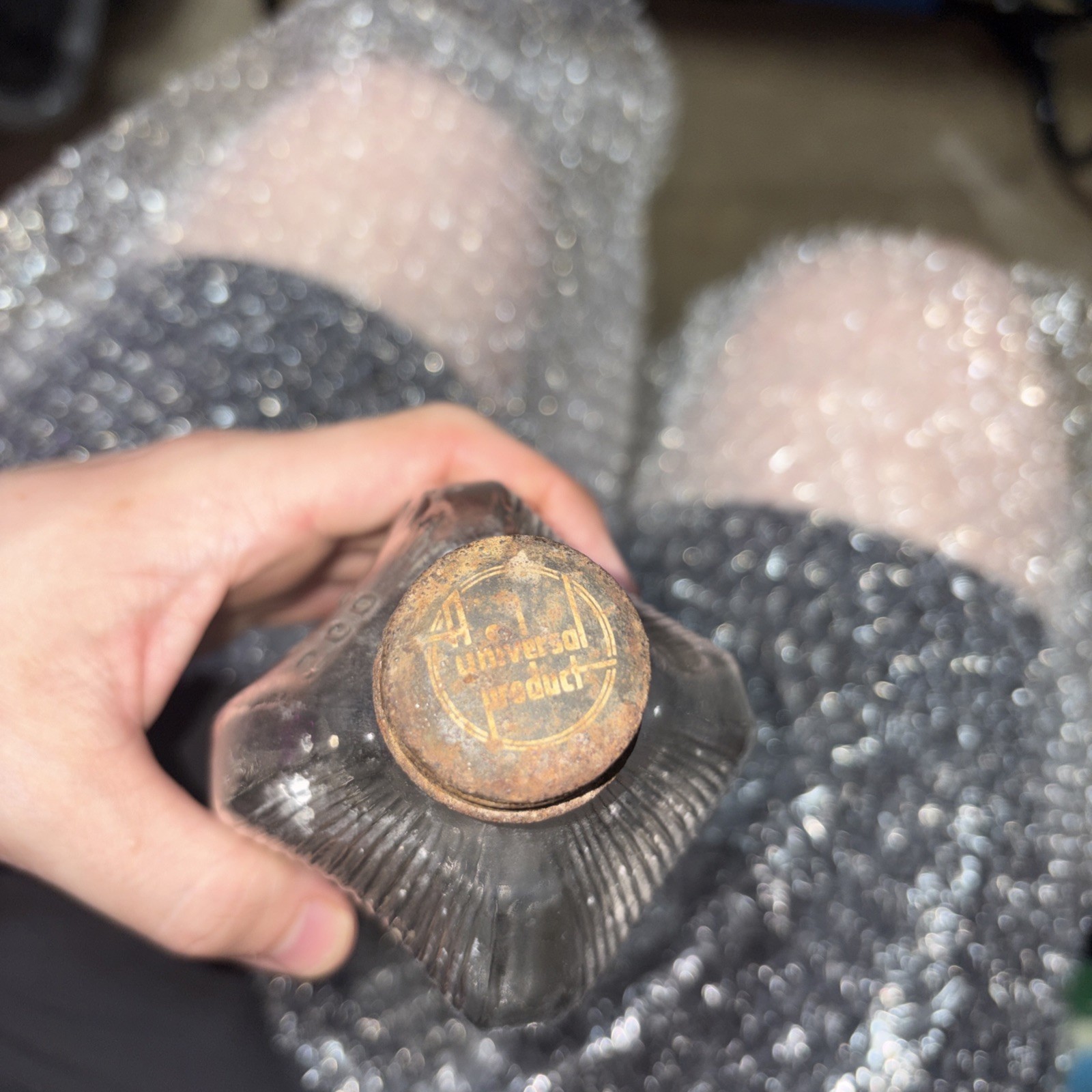 VINTAGE ANTIQUE CHAMPION EMBALMING FLUID GLASS BOTTLE WITH LID SPRINGFIELD OHIO