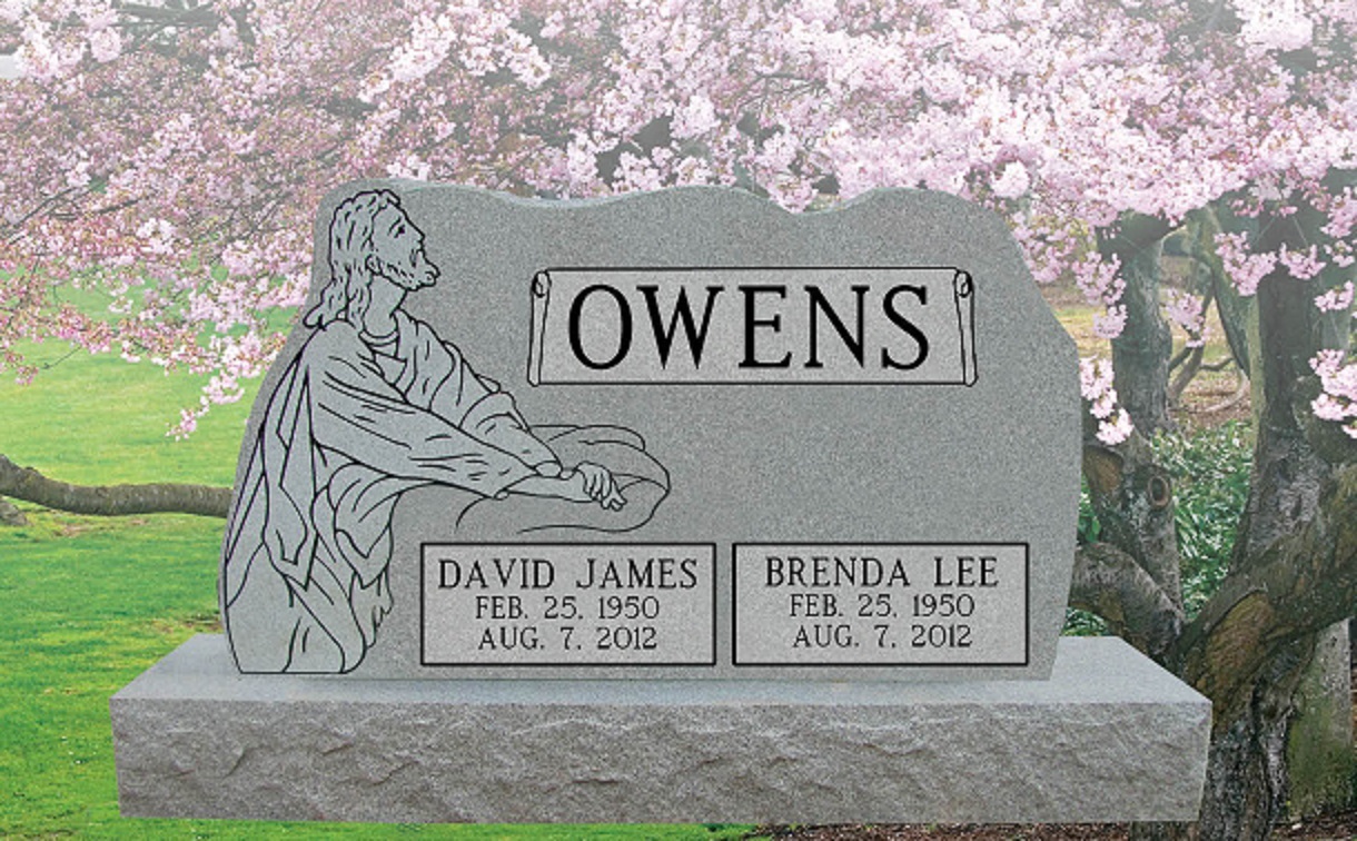 Cemetery Headstone Engraved Christ Praying