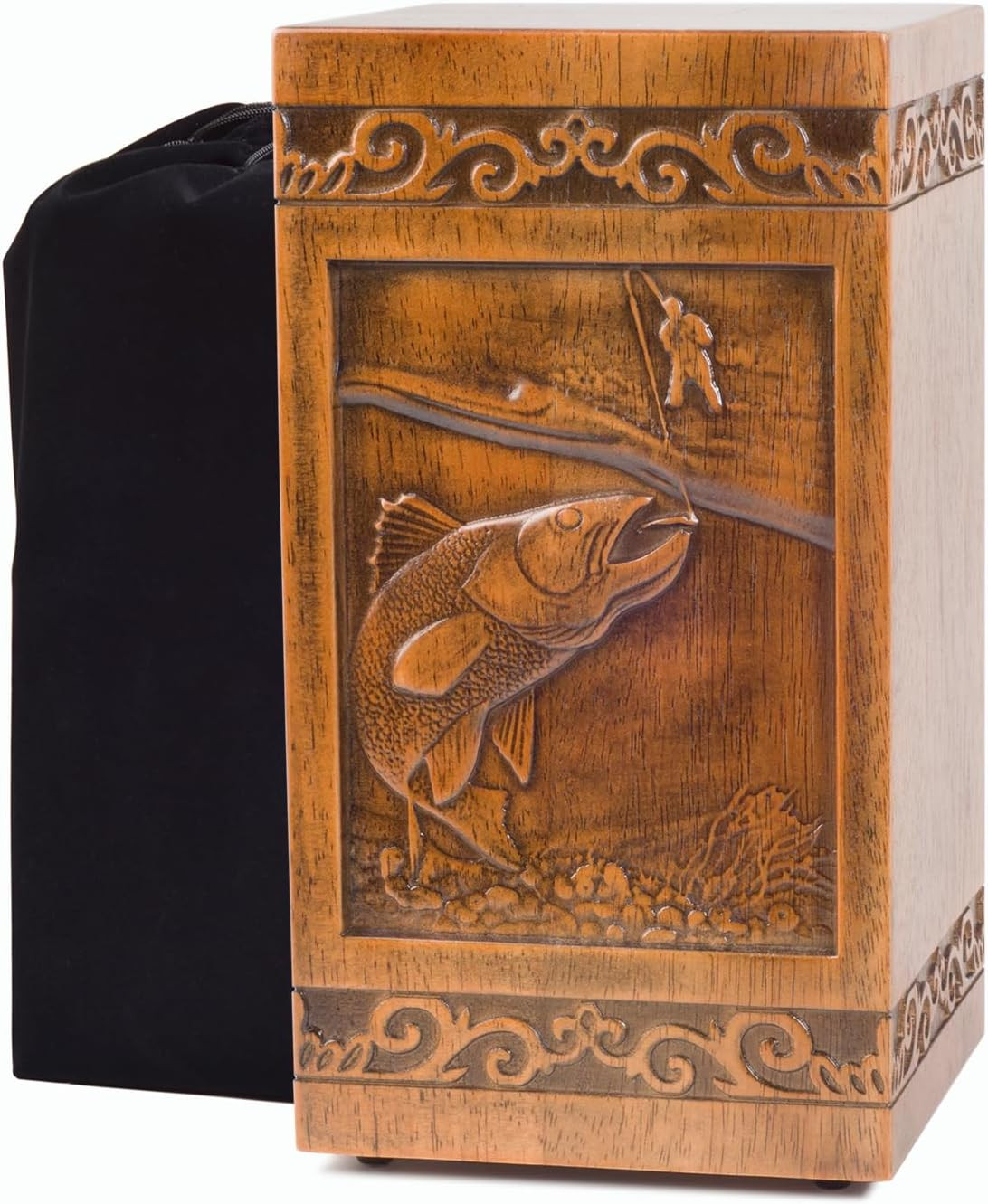 Wooden Cremation Urn for Human Ashes, Adult, Male/Female, Large, Design, 250 Lbs