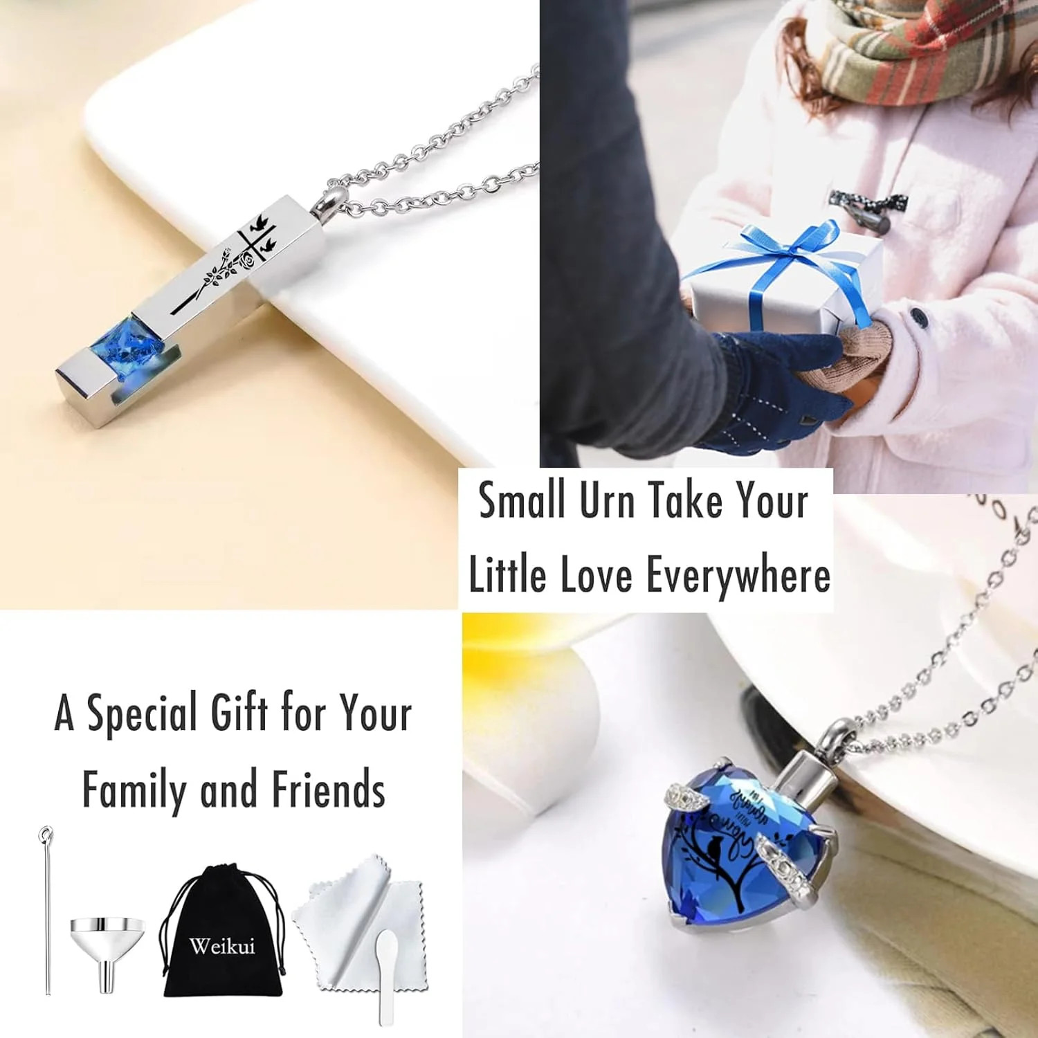 Cremation Urn Necklace for Ashes Set of 6- Small Cremation Urns for Human/Pet Ke