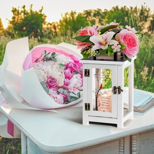 Sympathy Memorial Lantern with Lily & Rose Flowers – Bereavement Gift for Loss o