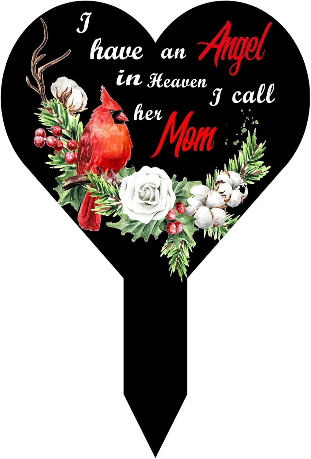 Memorial Gifts – Elegant Black Acrylic ‘Mom in Heaven’ Stake for Garden Decor