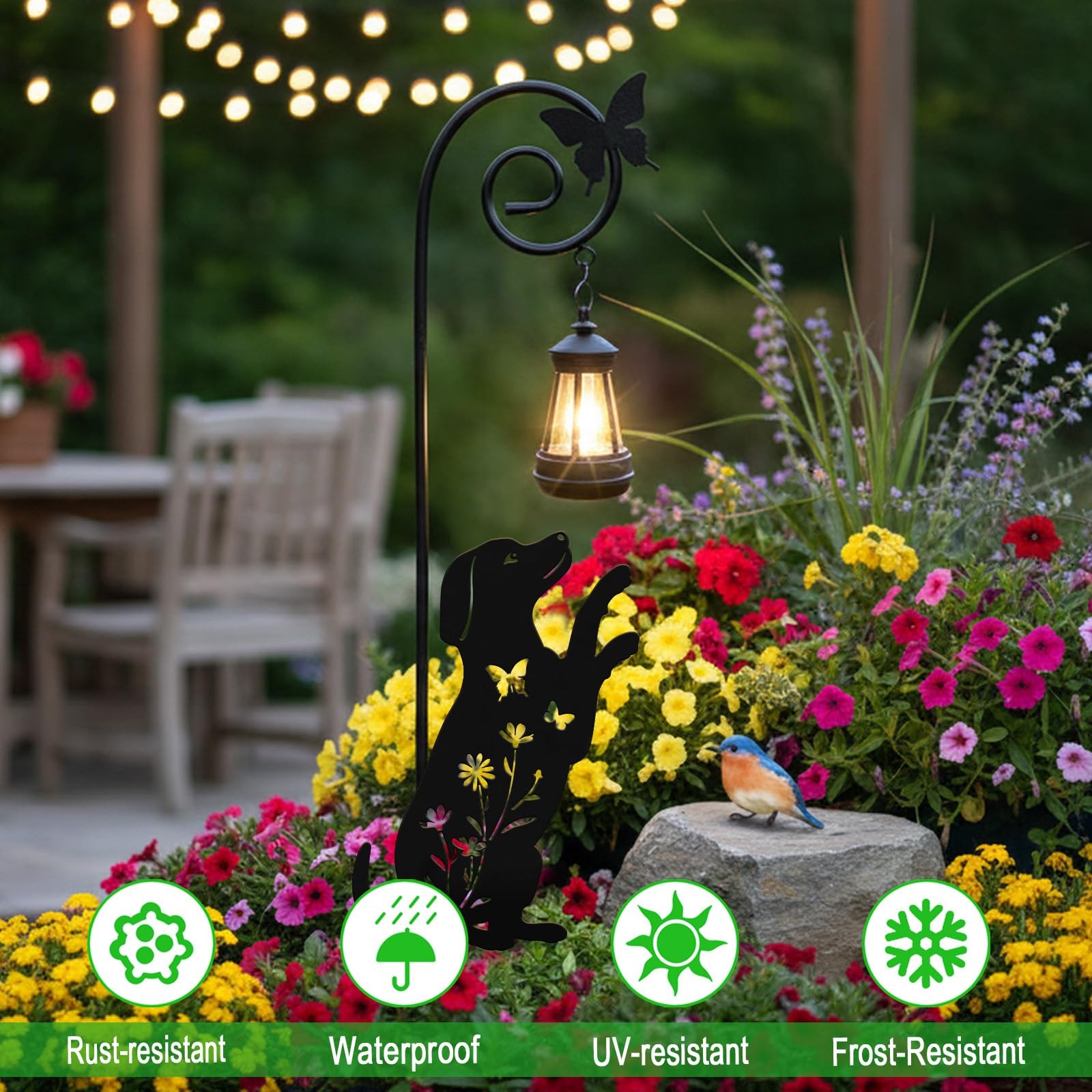 Metal Dog Stake with Solar Lights Outdoor Decorative,Beagle Lawn Ornaments,Wo…
