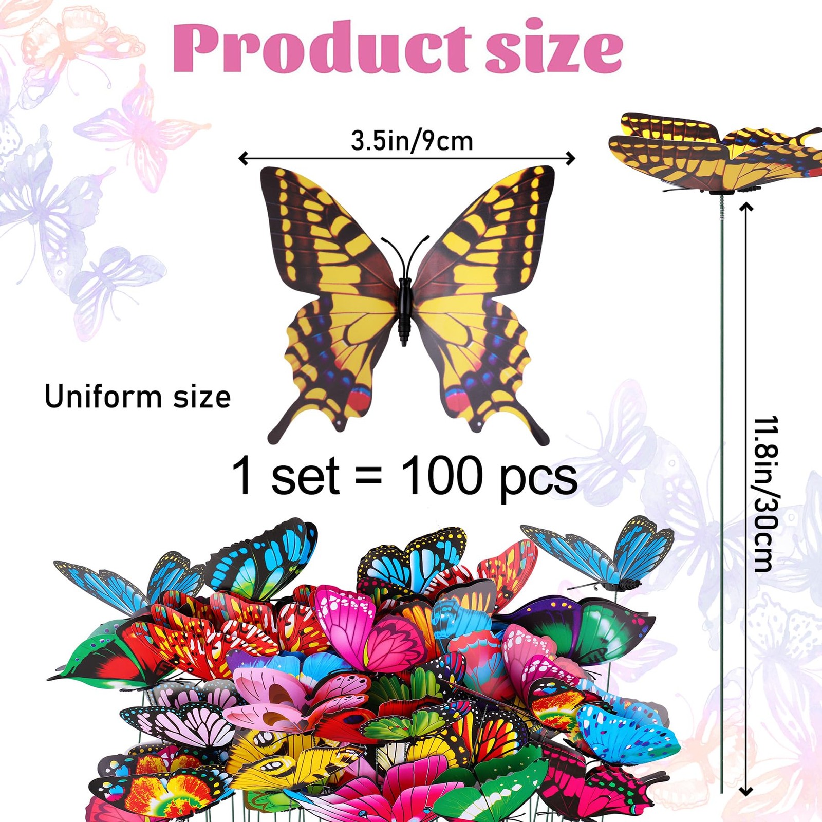 100 Butterfly Garden Stakes – Waterproof Outdoor Yard Art Decorations