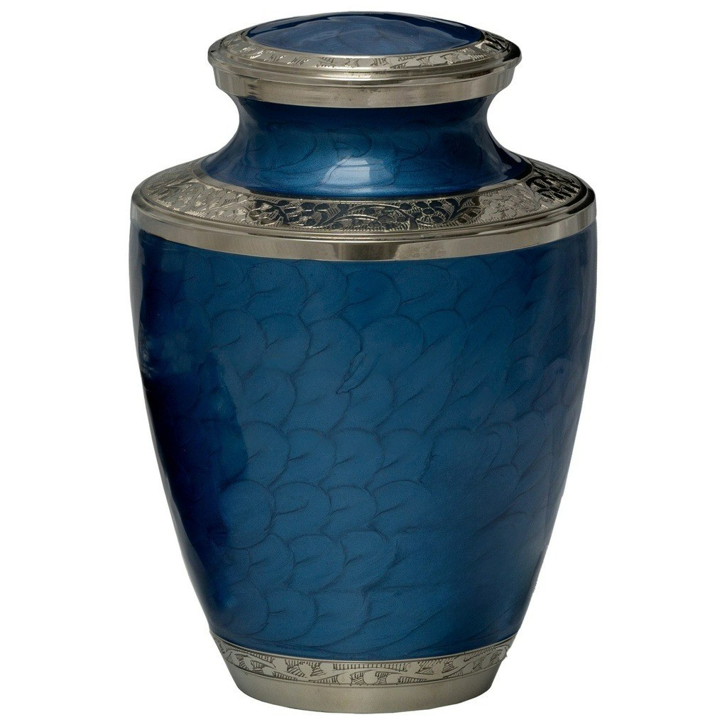 Large/Adult 200 Cubic Inches Mother of Pearl Blue Brass Funeral Cremation Urn