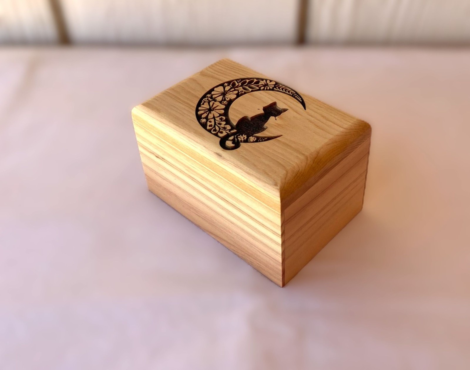 Wood Cat Cremation Urn