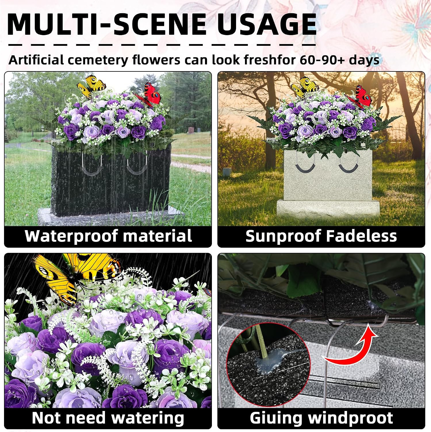 Artificial Cemetery Flowers for Grave,Large Headstone Flower Saddle Realistic