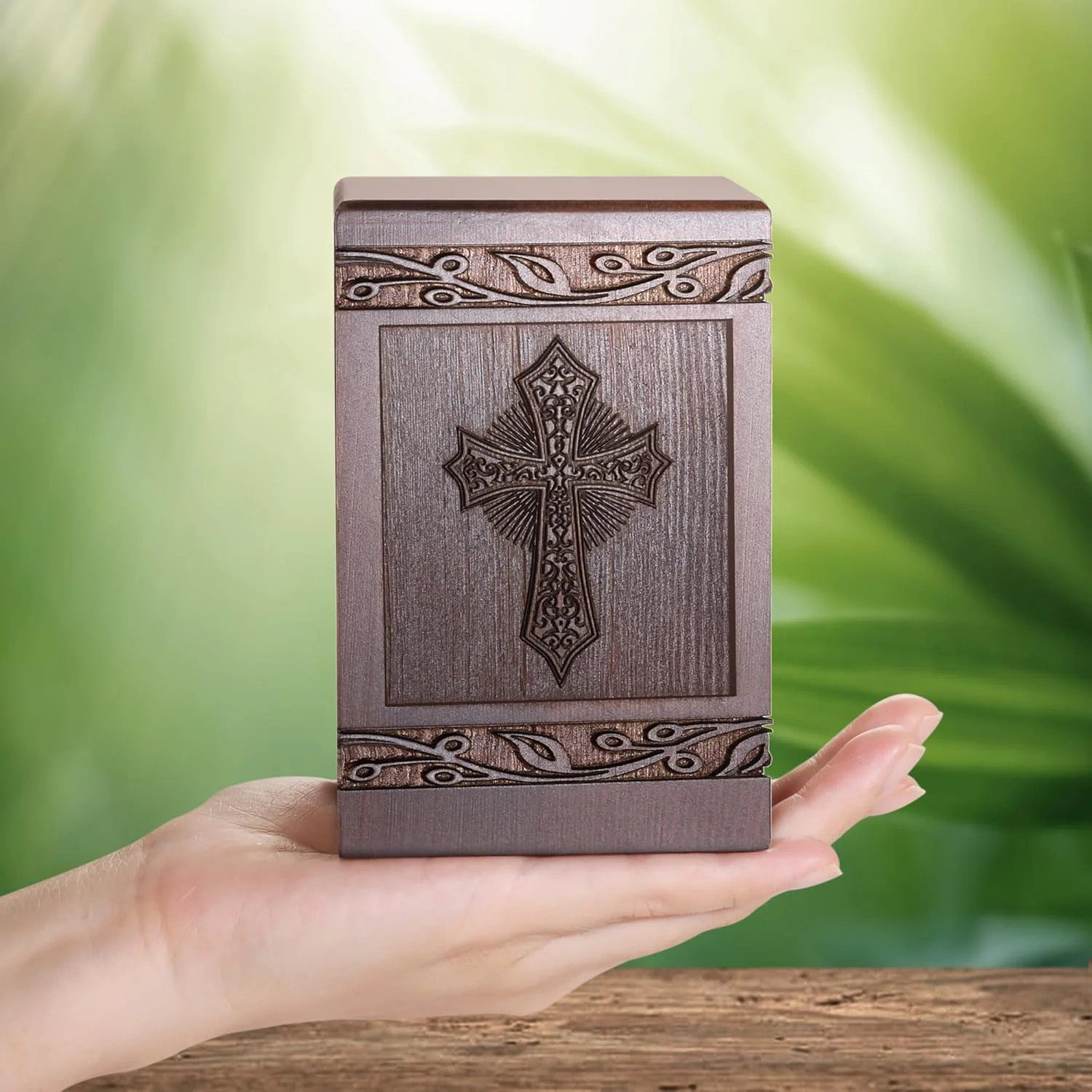 Cremation Urns for Human Ashes Adult Male Female, Wooden Carved Urns Box for Men