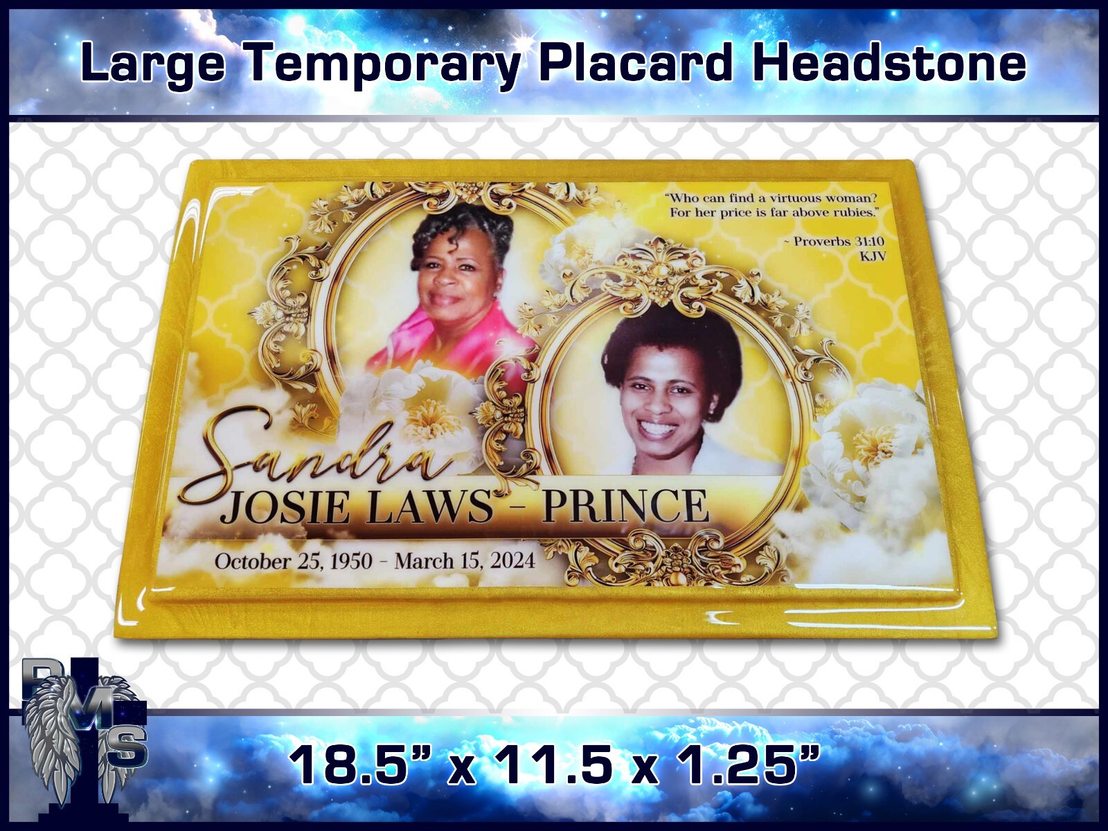 Custom Large Temporary Placard Headstone