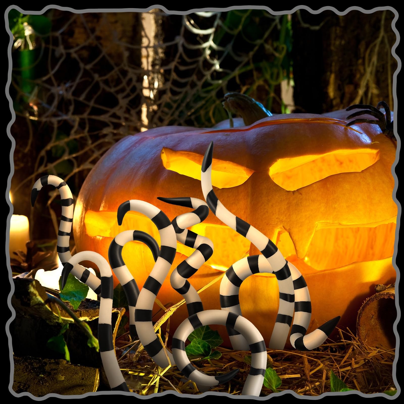 24 Pcs Halloween Plant Stakes Halloween Decoration Black and White Striped St…