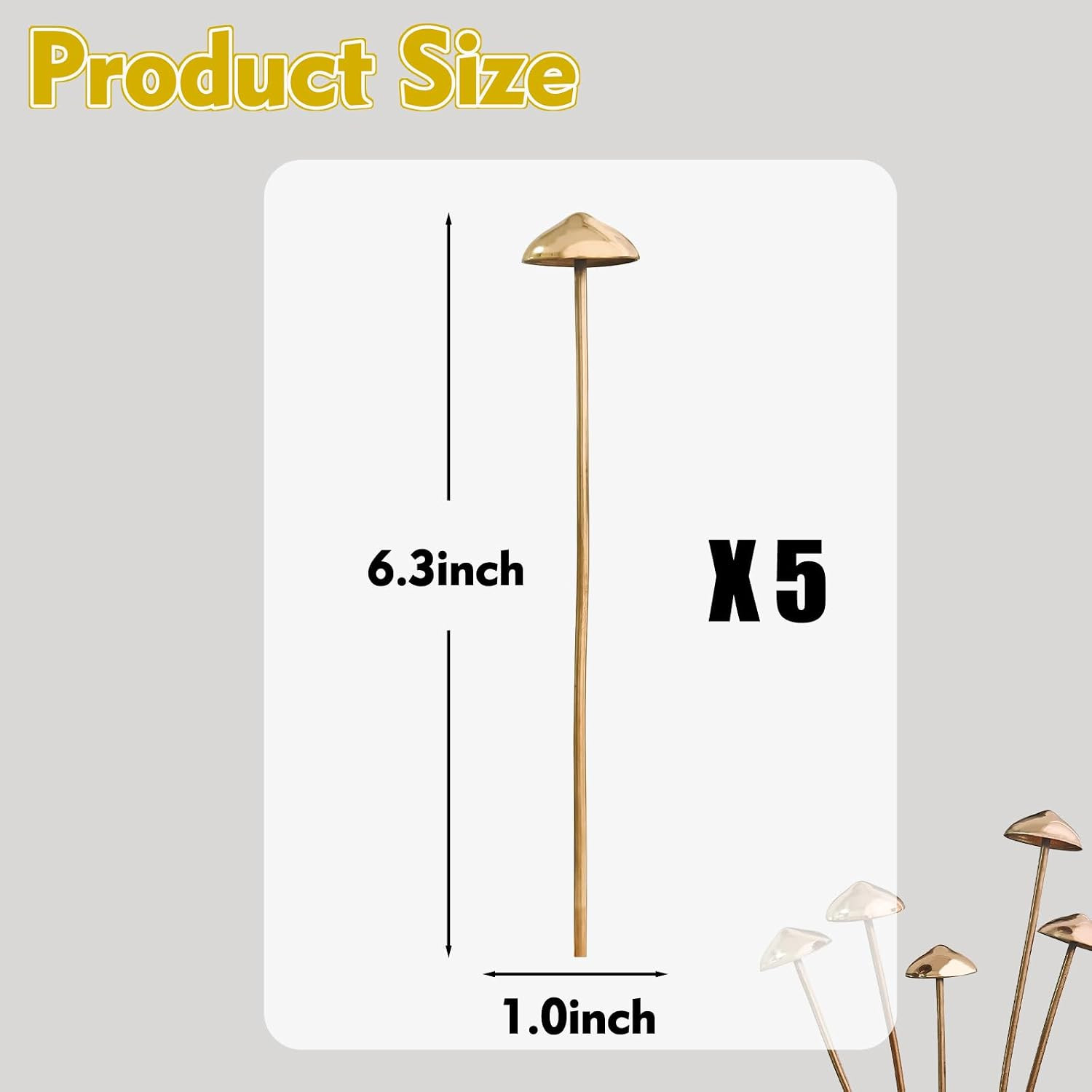 5Pcs Brass Fake Mushroom Plant Stakes Metal Fairy Garden Decor for Potted Plants